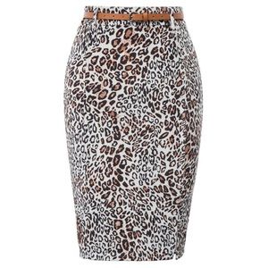 Leopard Print Knee Length Pencil Skirt